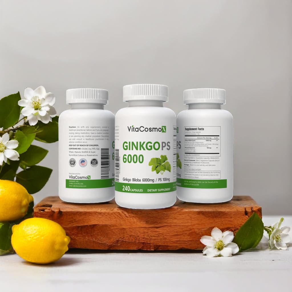 VitaCosmoX Ginkgo Biloba with Phosphatidylserine Complex Capsules, 240 Vegetarian Capsules