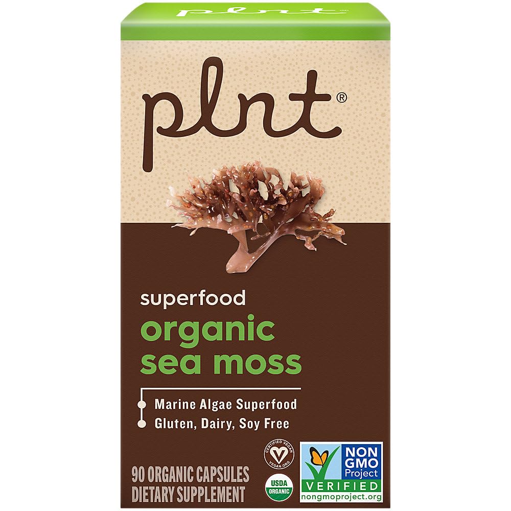 plnt Organic Sea Moss, Marine Algae Superfood, 900 mg Organic Irish Moss, Vegetarian Capsules, 90 Count