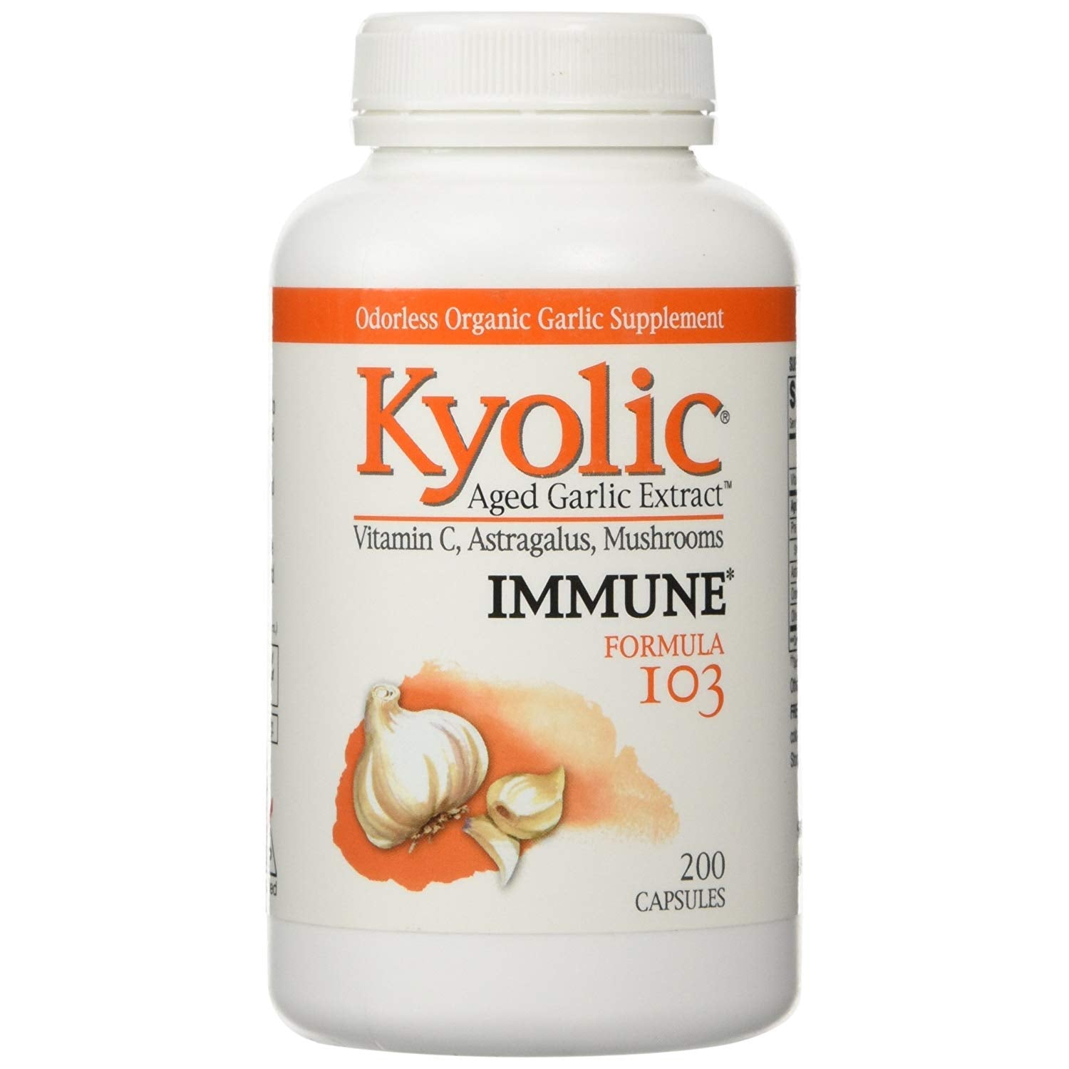 Kyolic Formula 103 Aged Garlic Extract With Vitamin C, Astragalus, Mushrooms, 200 Capsules