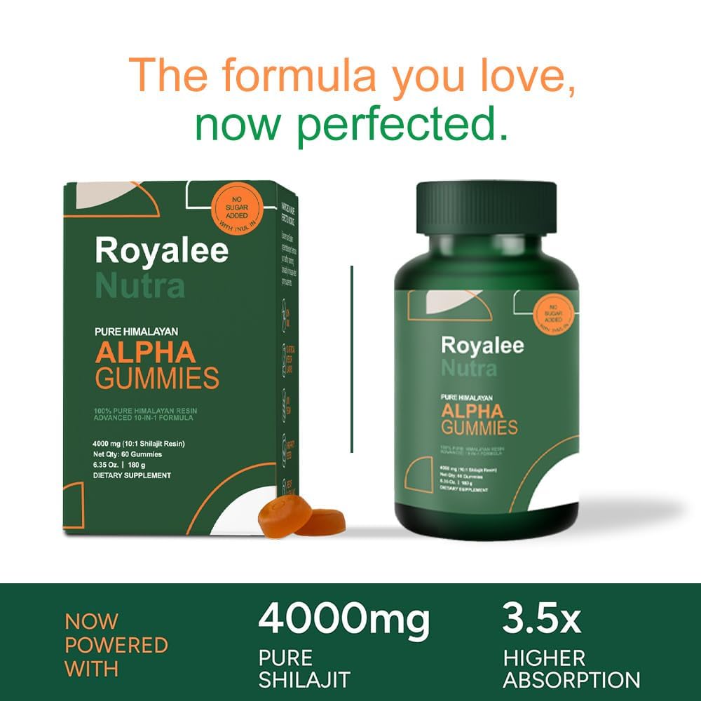 Royalee 10-in-1 Alpha Gummies for Men – Himalayan Shilajit 4000 mg with Tongkat Ali & Maca, 75% Fulvic Acid, Sugar-Free, 85+ Trace Minerals, 60 Gummies