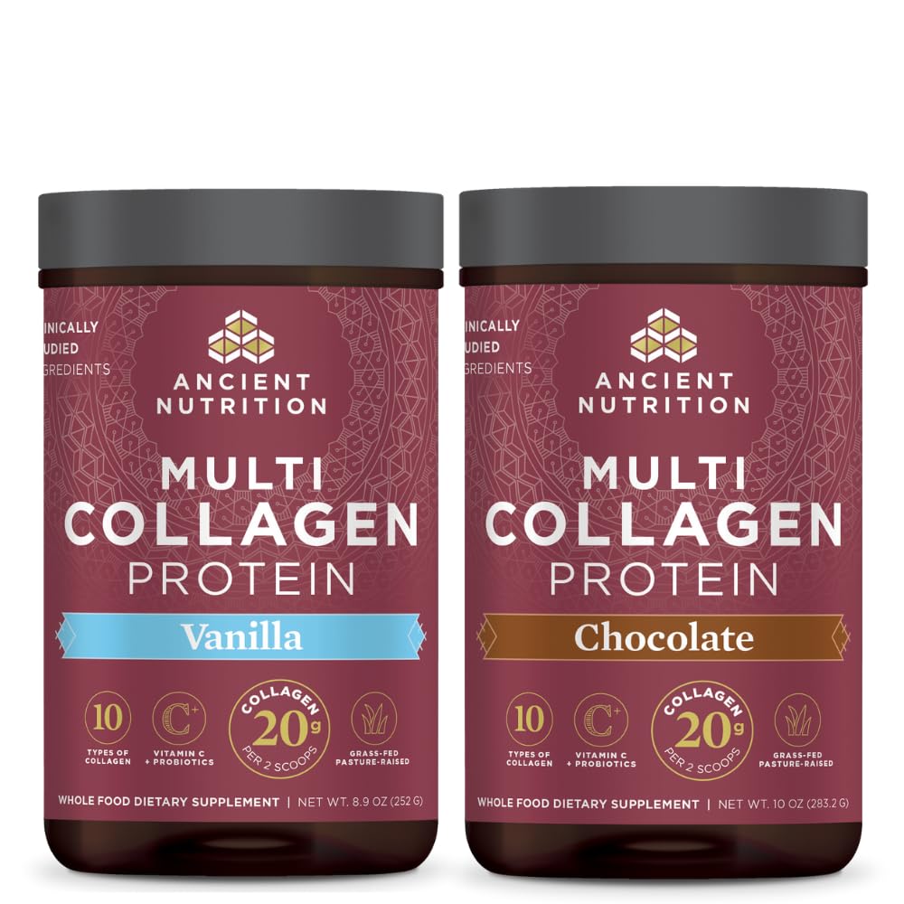 Ancient Nutrition Multi Collagen Protein Powder, Vanilla & Chocolate, Powder, 2-Pack