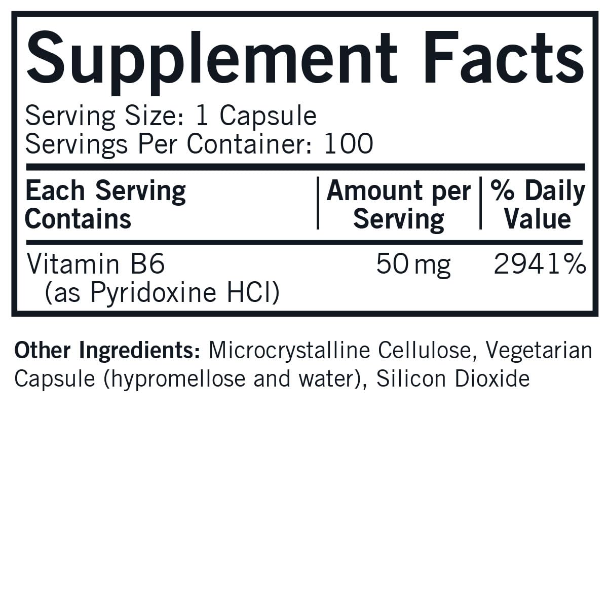 Kirkman Vitamin B-6 50 mg Capsules, 100 Count