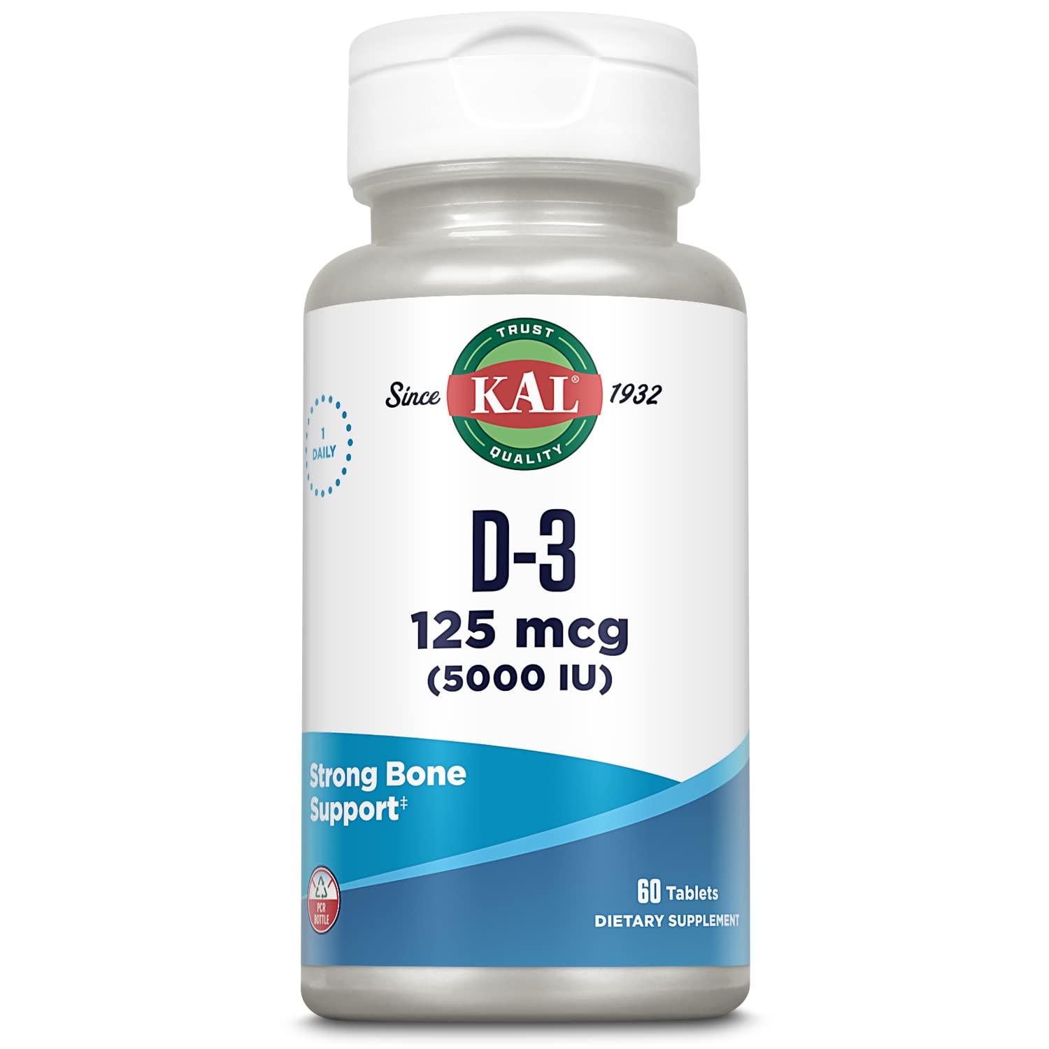 KAL Vitamin D3 5000 IU (125 mcg) High Potency Vitamin D Tablets, Calcium Absorption, Bone Health and Immune Support, Rapid Disintegration D-3 ActivTabs, 60 Tablets