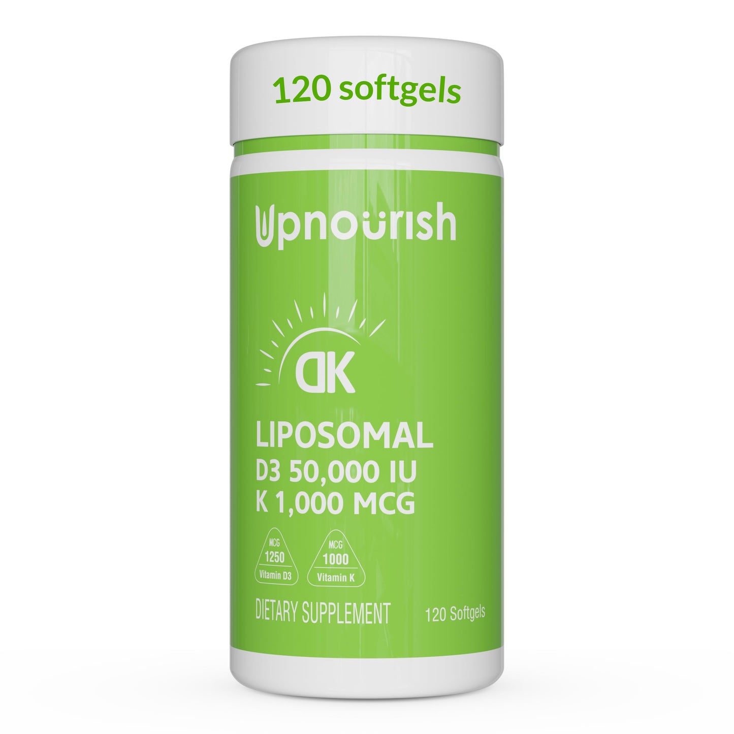 UpNourish Liposomal Vitamin D3 50000 IU with 1000 mcg Vitamin K, High Dose Vitamin D3 K2 with K1, K2 MK-4 and MK-7 Softgel 120