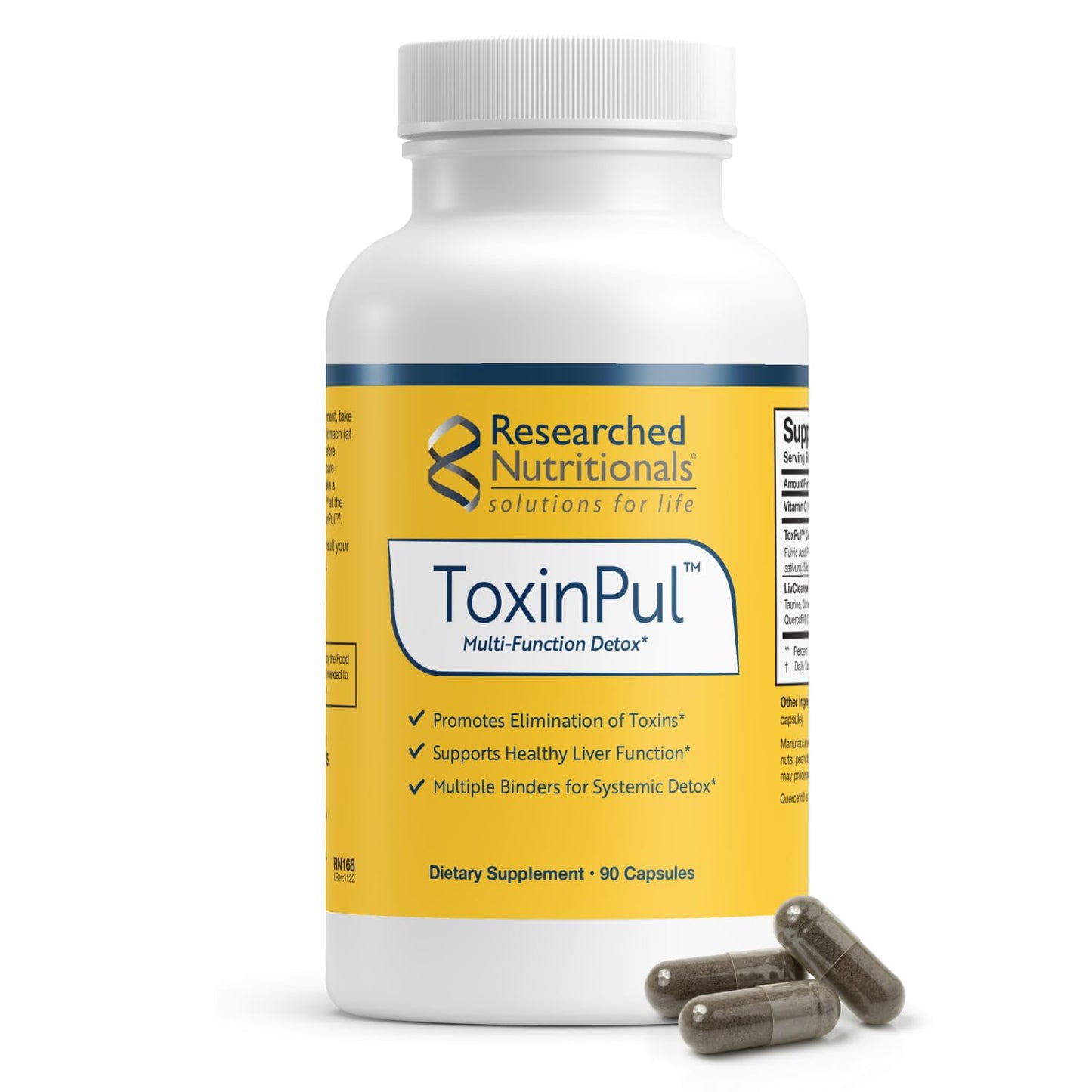 Researched Nutritionals ToxinPul Kidney & Liver Cleanse Detox & Repair Multi-Binder Formula with Humic Acid, Chlorella & Quercetin for Heavy Metals, Glyphosate & Toxin Removal, 90 Capsules