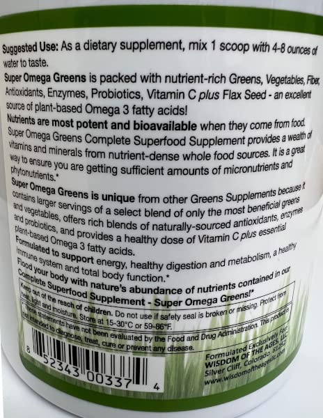 Wisdom of the Ages Super Omega Greens Complete Superfood Supplement Powder 7.9 oz