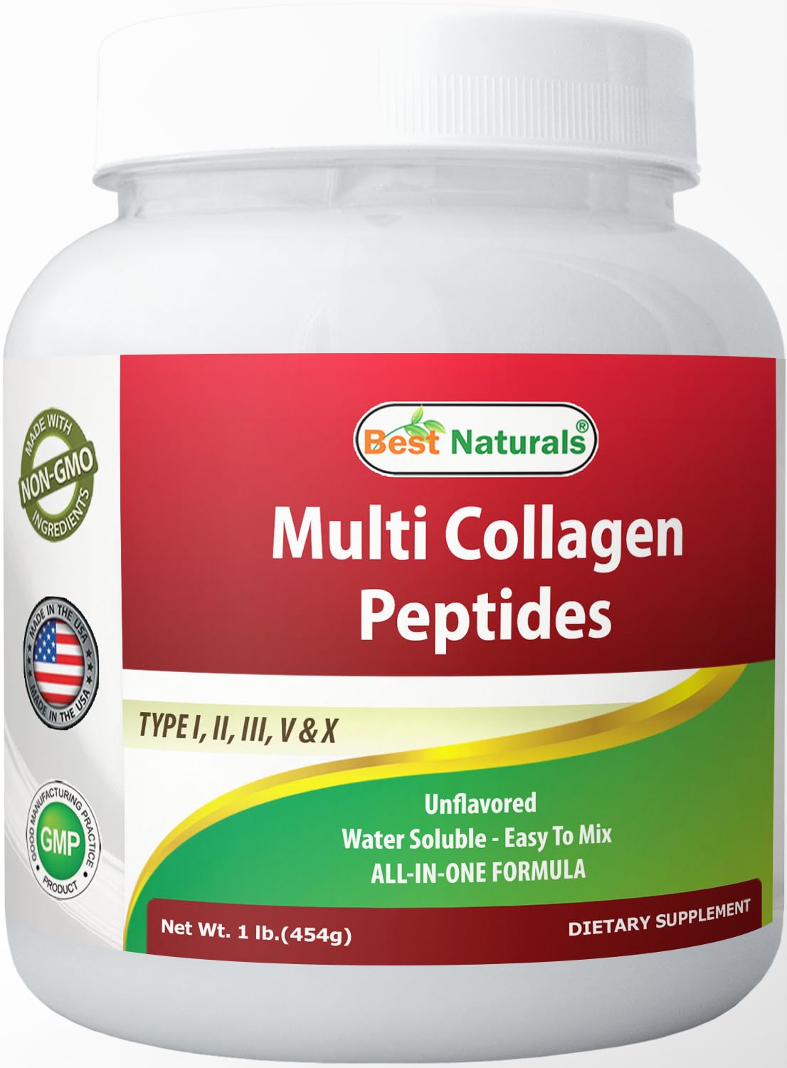 Best Naturals Multiple Collagen Peptides Protein Type I, II III, V & X Collagen Unflavored Powder, 1 Pound