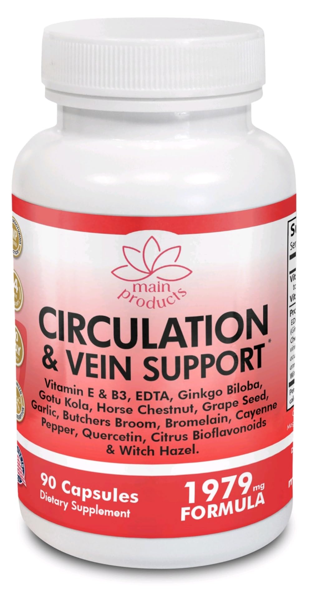 Main Products Circulation & Vein Support Supplement Capsule, 90 Capsules