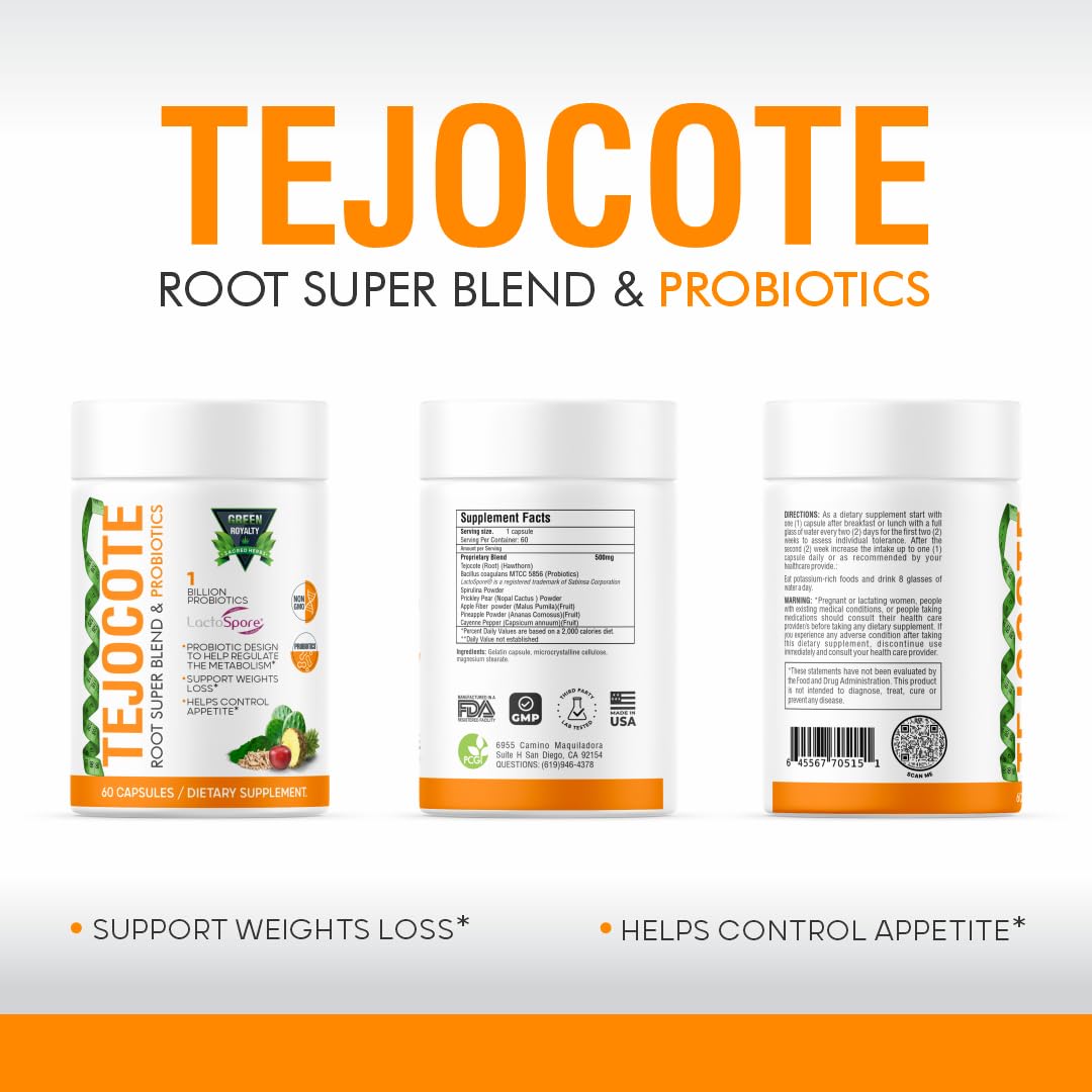 GREEN ROYALTY Tejocote Root Super Blend & Probiotics Weight Loss Premium Dietary Supplement Capsule 60 Count