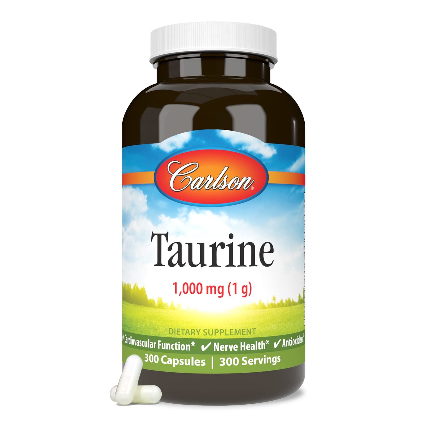 Carlson Taurine Free-Form Amino Acid, Support, Nerve Health & Muscle Function, 300 Capsules