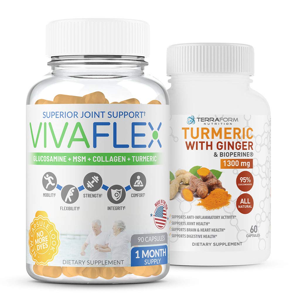 TerraForm Nutrition Joint Relief Combo Pack Vivaflex Plus Turmeric Curcumin with Ginger Capsules, 120 Count