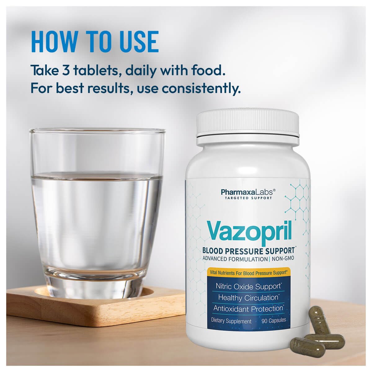 Vazopril Blood Pressure Support Vitamin Supplement for Healthy Heart & Blood Circulation Capsule 180 Count