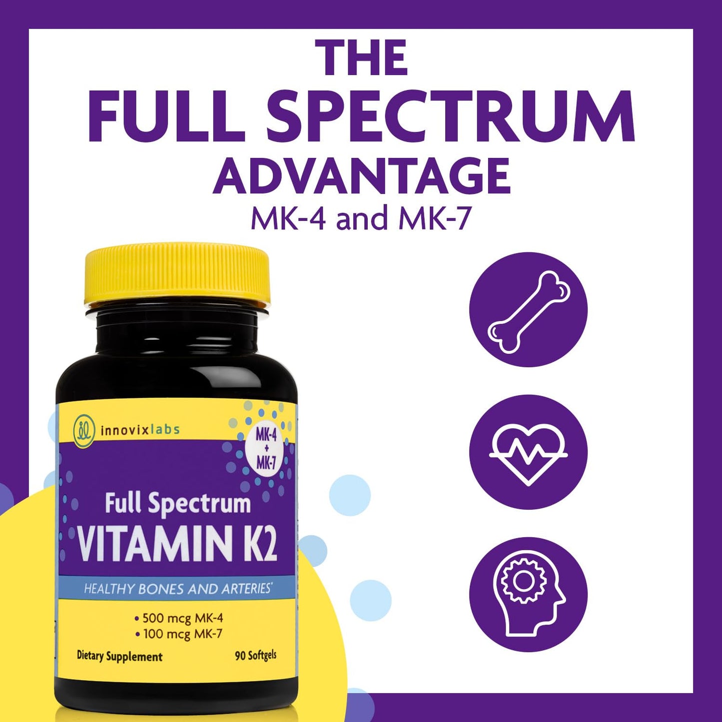 InnovixLabs Choline & Vitamin K2 Bundle - Choline Bitartrate 550mg Capsules (100) & Full Spectrum Vitamin K2 Softgels (90) - 190 Count