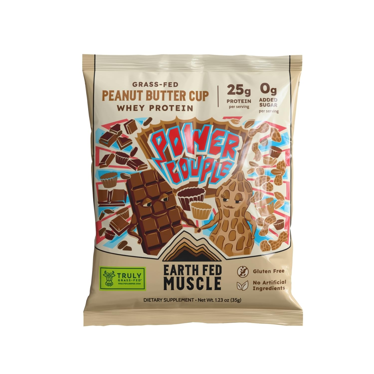 Earth Fed Muscle Peanut Butter Cup Irish Grass Fed Whey Protein Isolate Powder, 1.23 Ounce