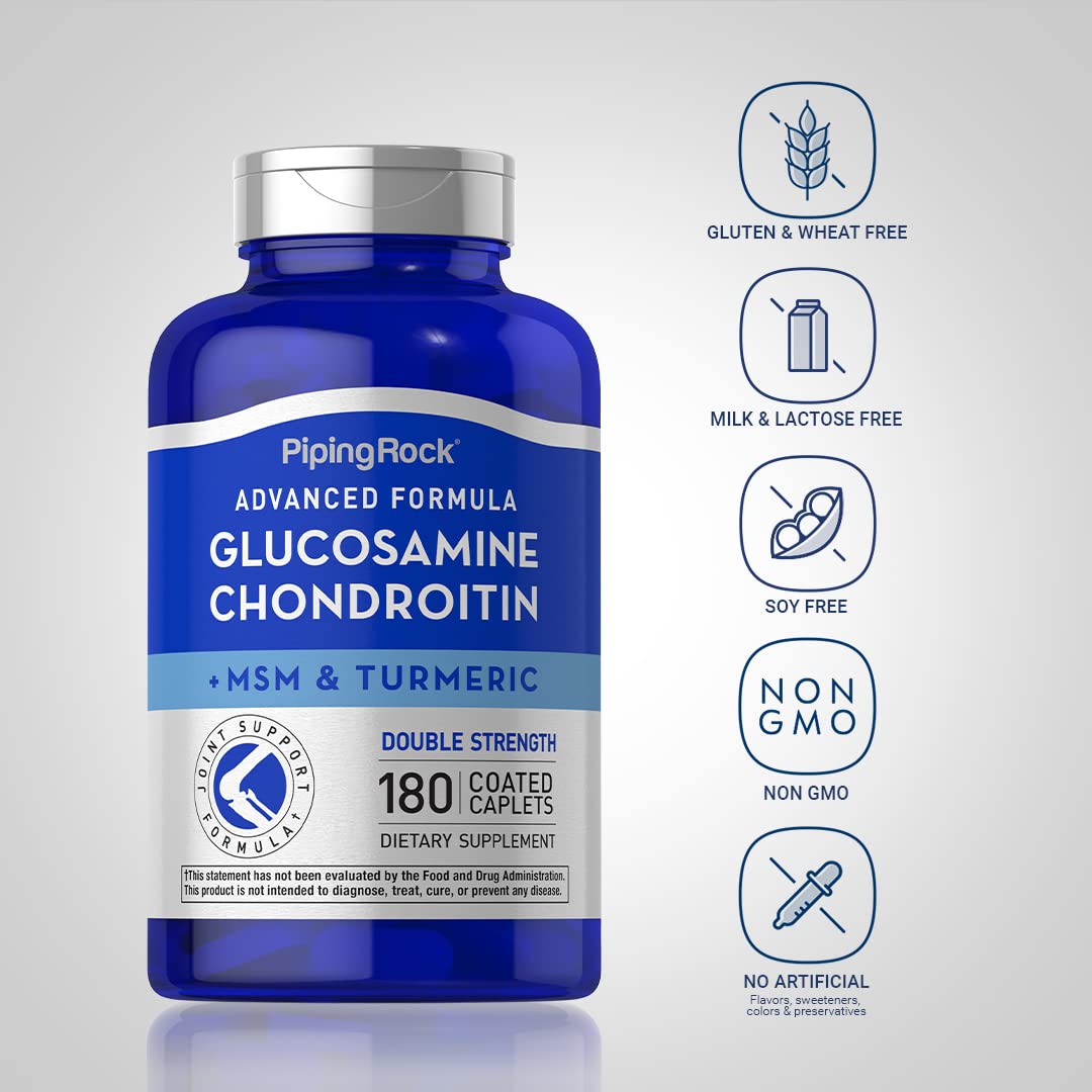 Piping Rock Glucosamine Chondroitin MSM Plus Turmeric Caplets, 180 Count