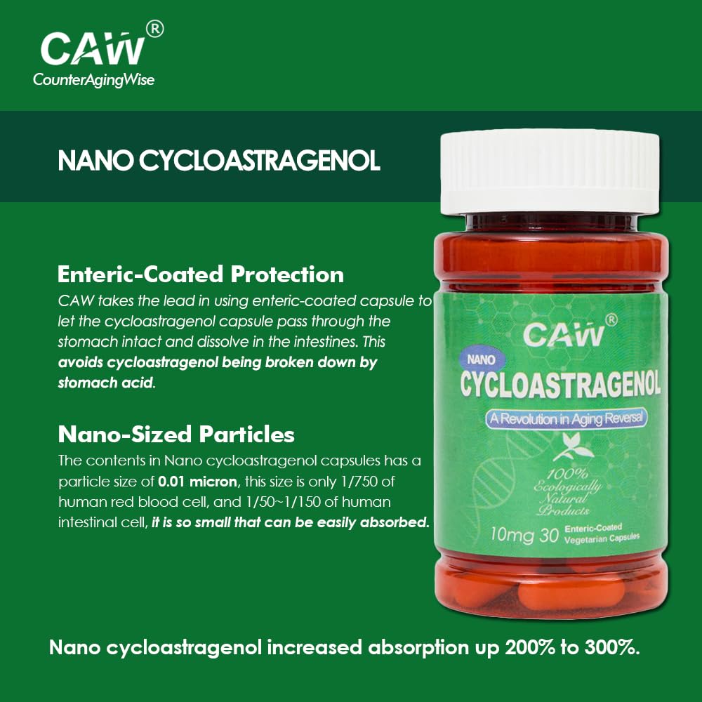 CAW Nano Cycloastragenol 10mg Enteric-Coated Vegetarian Capsules, 90 Capsules
