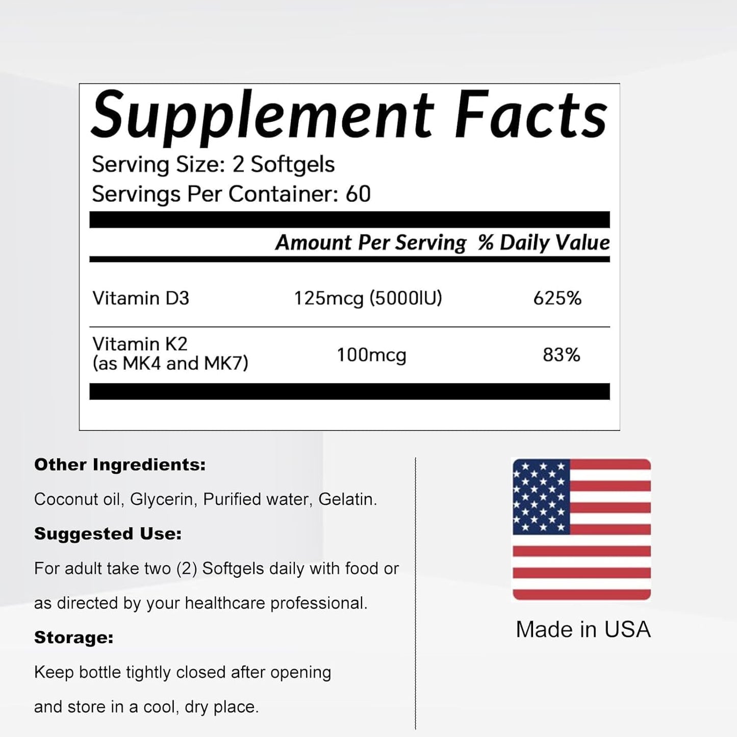 LIIFE Vitamin D3 + K2 (5000 IU D3 / 100mcg MK7 and MK4) Supplement for Immune Support, Bone & Heart Health Softgels, 240