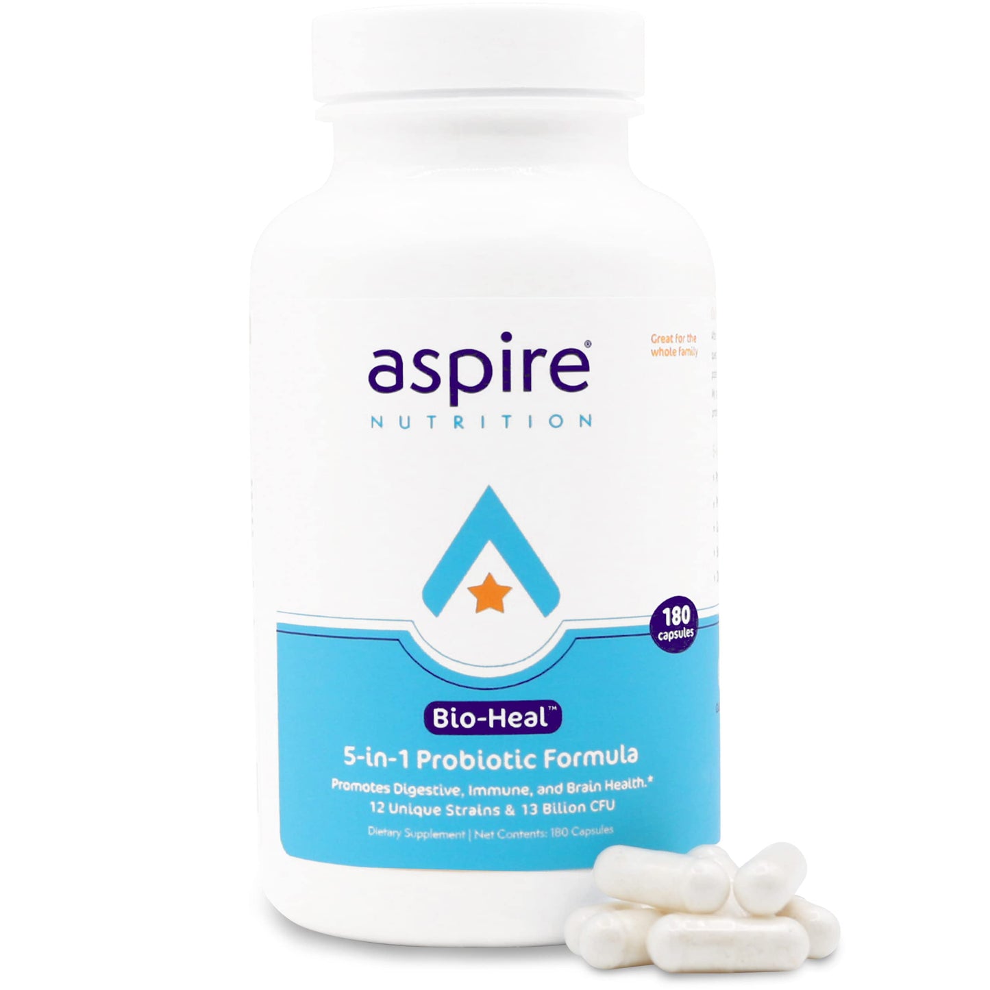 Aspire Nutrition 5-in-1 Bio-Heal Probiotic Capsules, 180 Count