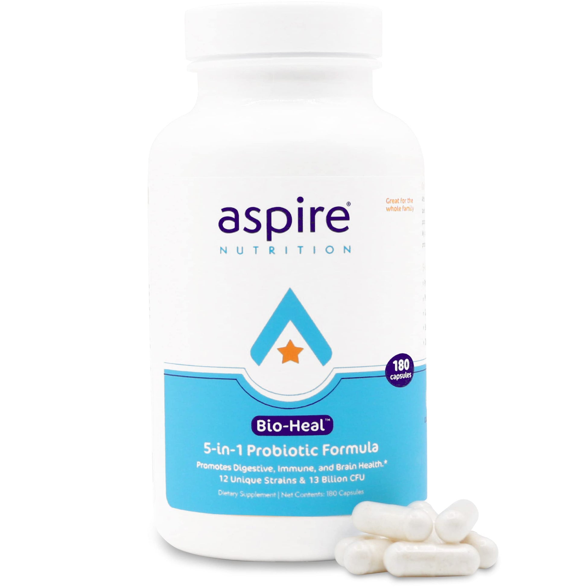Aspire Nutrition 5-in-1 Bio-Heal Probiotic Capsules, 180 Count