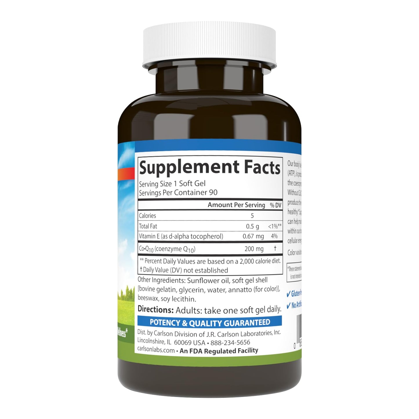 Carlson Co-Q10 Co-Enzyme Q10 200 mg Softgel, 90 Softgels