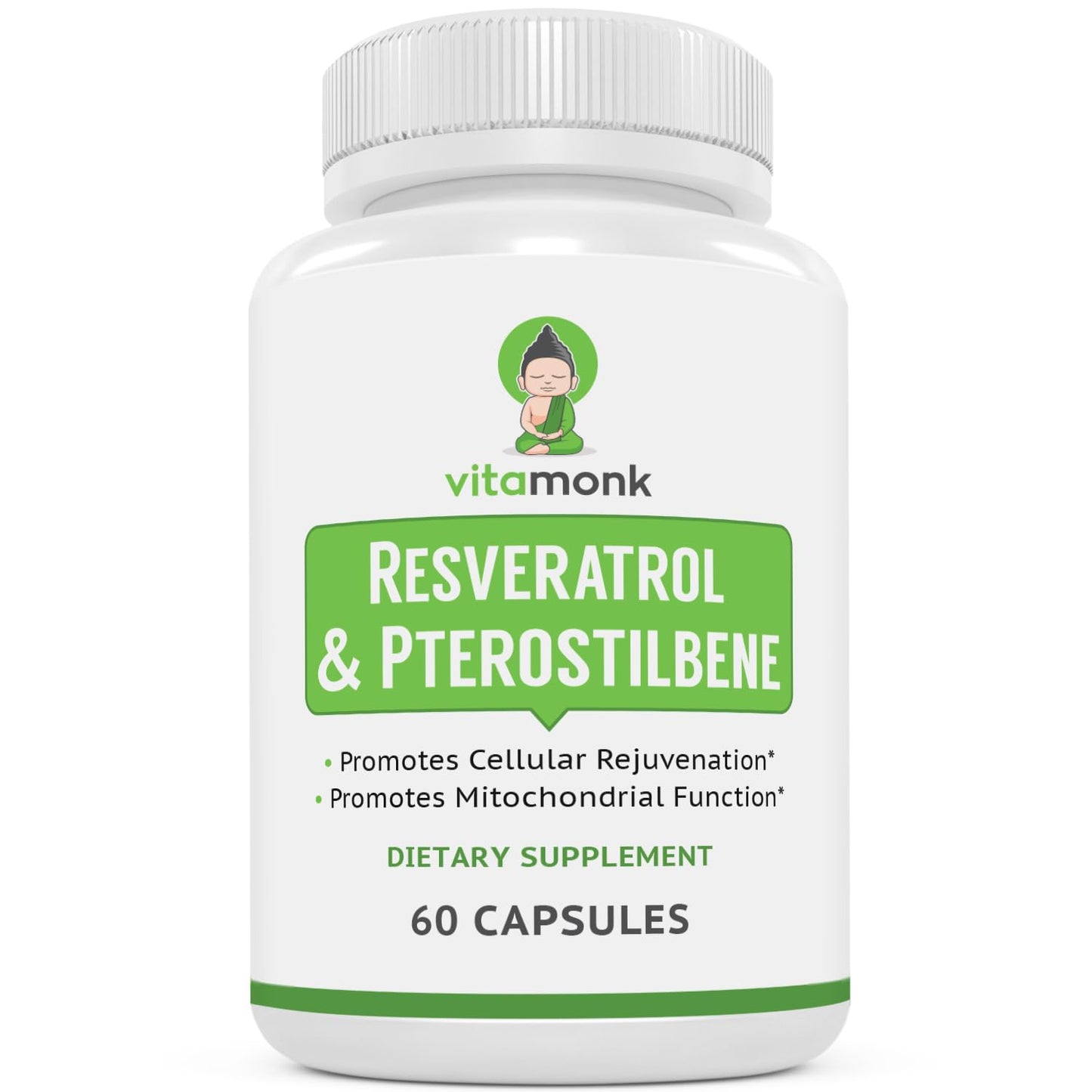 VitaMonk Trans Resveratrol with Pterostilbene for Healthy Aging Support Capsules, 60 Count