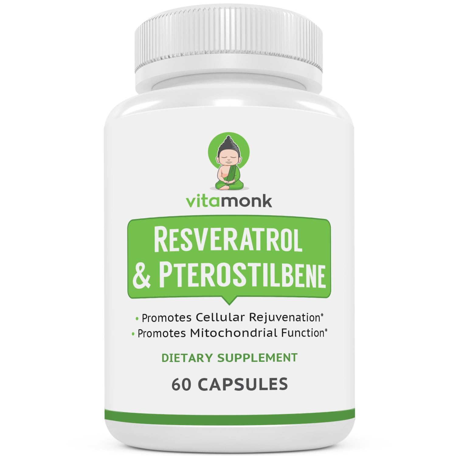VitaMonk Trans Resveratrol with Pterostilbene for Healthy Aging Support Capsules, 60 Count
