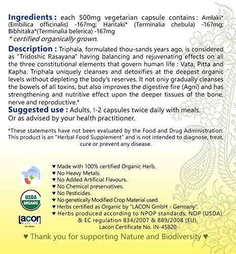 Gopala Organic Triphala Capsules, 108 Count