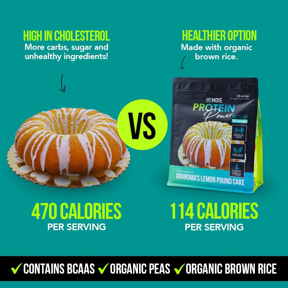 Just Move Protein Powder - Grandma's Lemon Pound Cake - Vegan (Plant Based), 32.9 Ounce