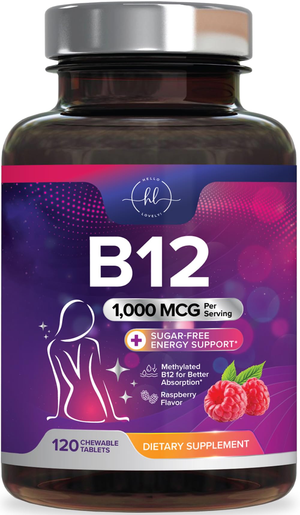 Hello Lovely! Vitamin B12 1000 mcg Chewables, 120 Count