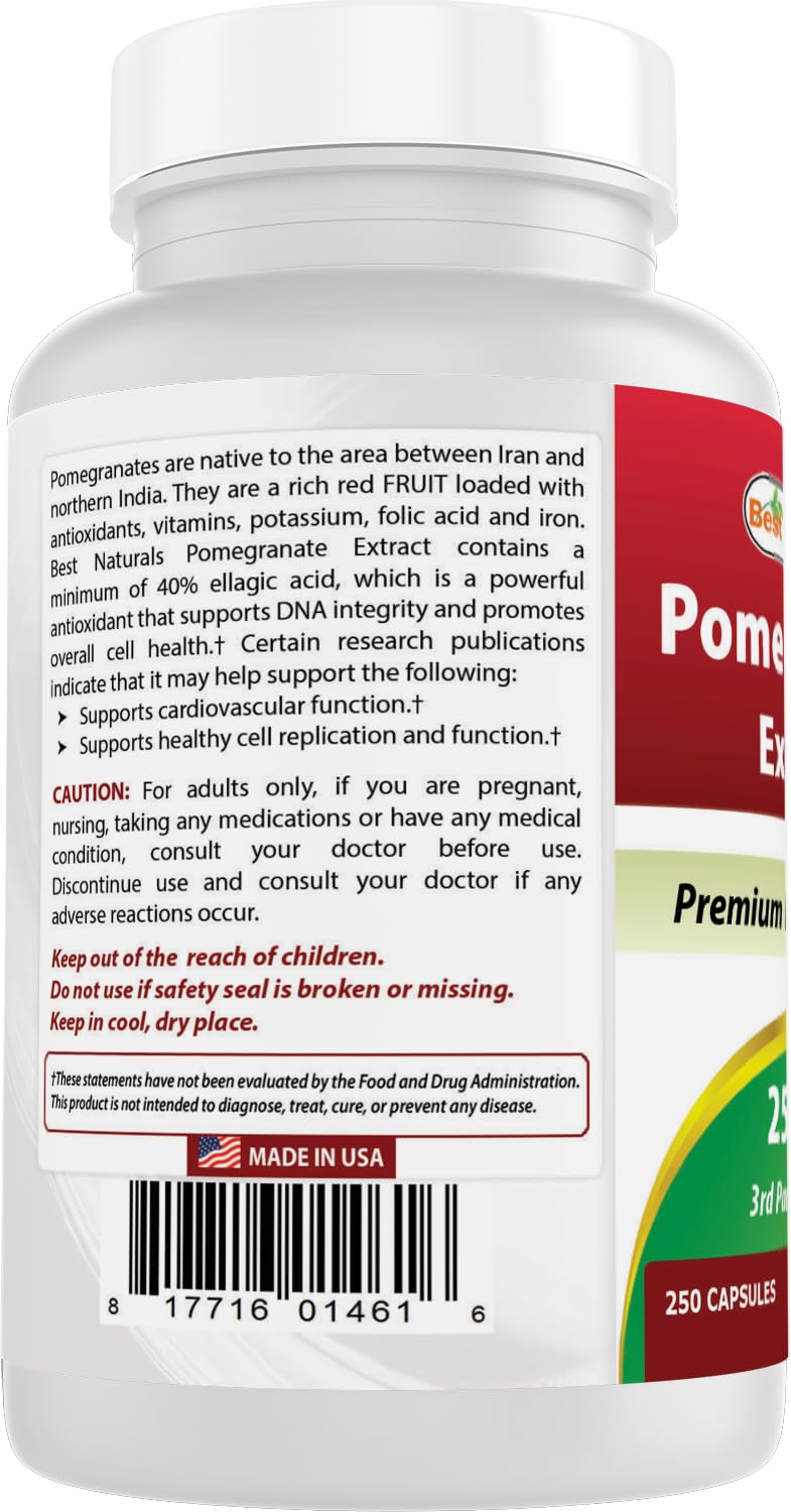 Best Naturals Pomegranate Extract 250 mg Capsule, 250 Count