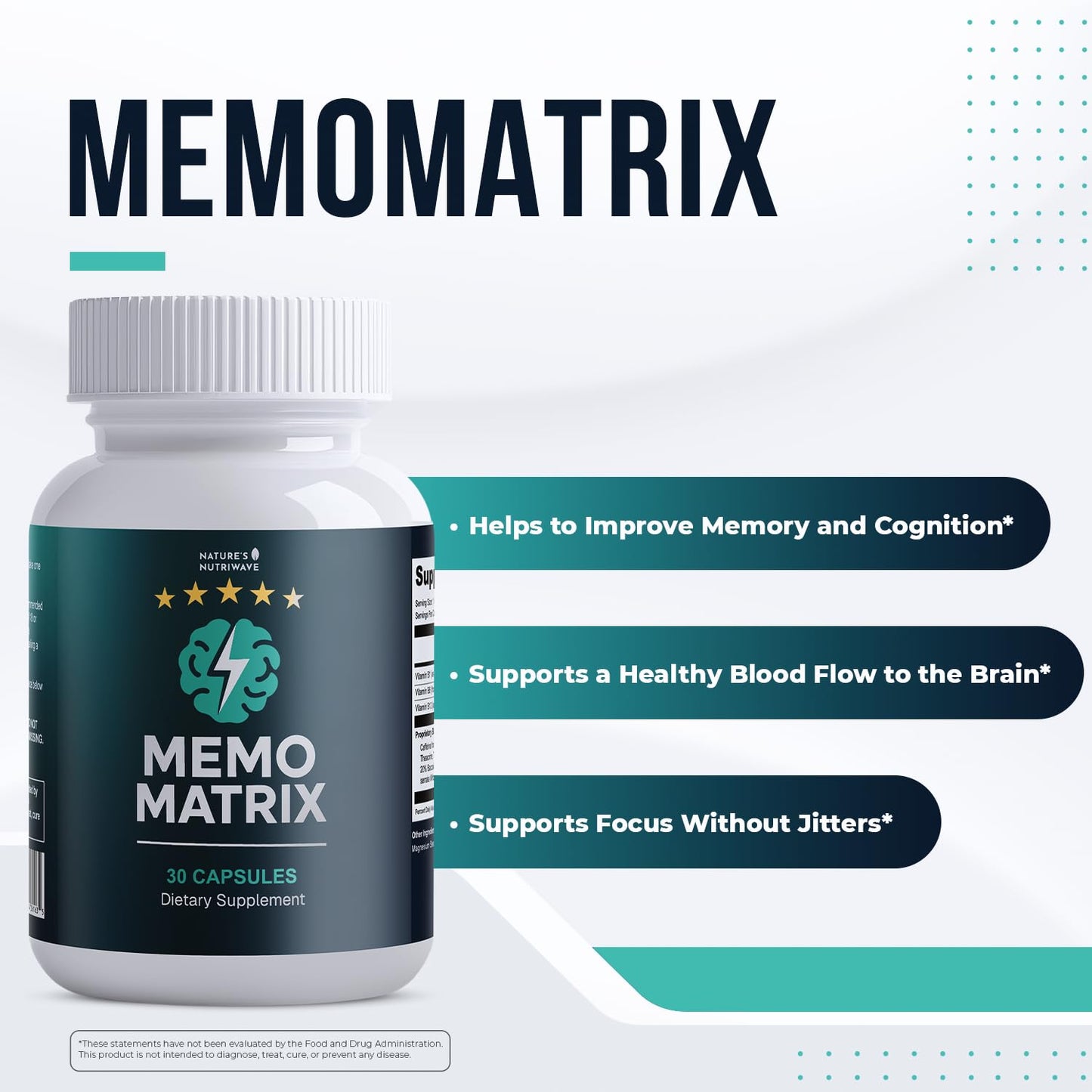 Nature’s NutriWave MemoMatrix Daily Vitamin B1, B6, B12 & Botanical Supplement with Bacopa, Rhodiola, Huperzia, L-Tyrosine & B-Vitamin Blend – Non-GMO Formula, 30 Capsules
