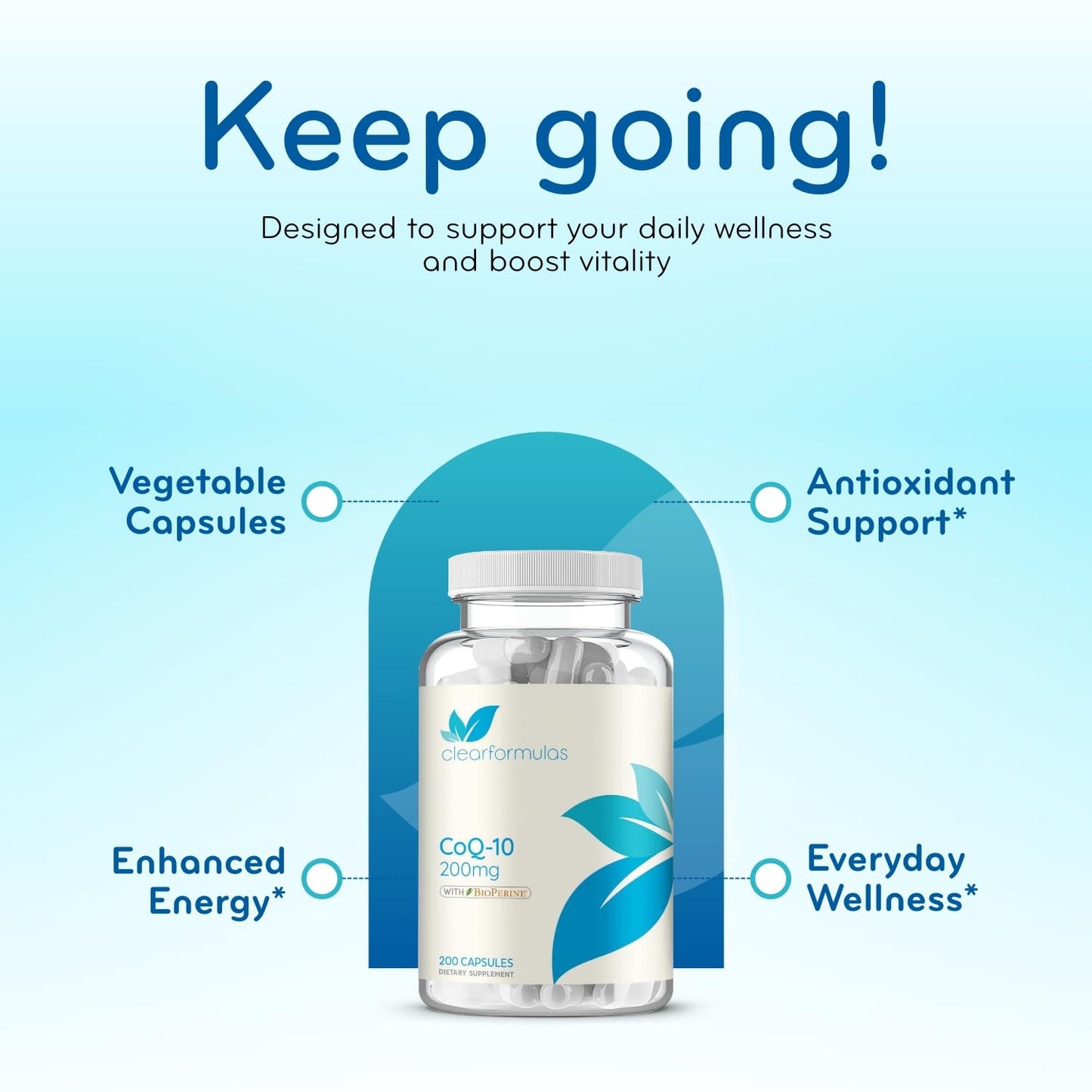 Clear Formulas CoQ10 200mg with BioPerine Enhanced Absorption Capsules, 200 Count