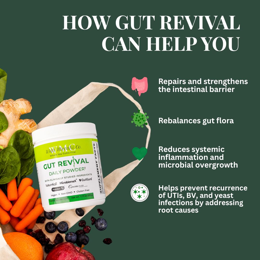 With Meraki Co. Gut Revival for Microbiome Balance and Gut Health Support Powder, 7.73 Ounce