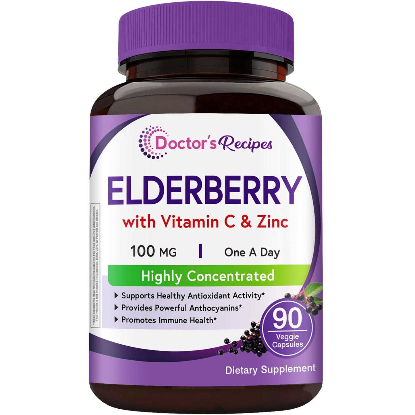 Doctor's Recipes Elderberry Extract with Vitamin C and Zinc, Extra Strength Sambucus Extract for Immune Support, 90 Capsules