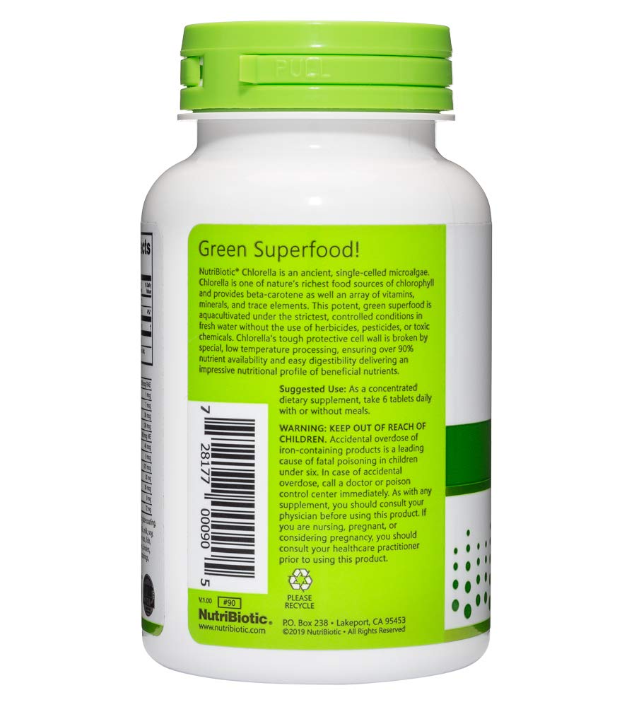 NutriBiotic Chlorella Super Green Food 500 mg Tablets, 150 Tablets