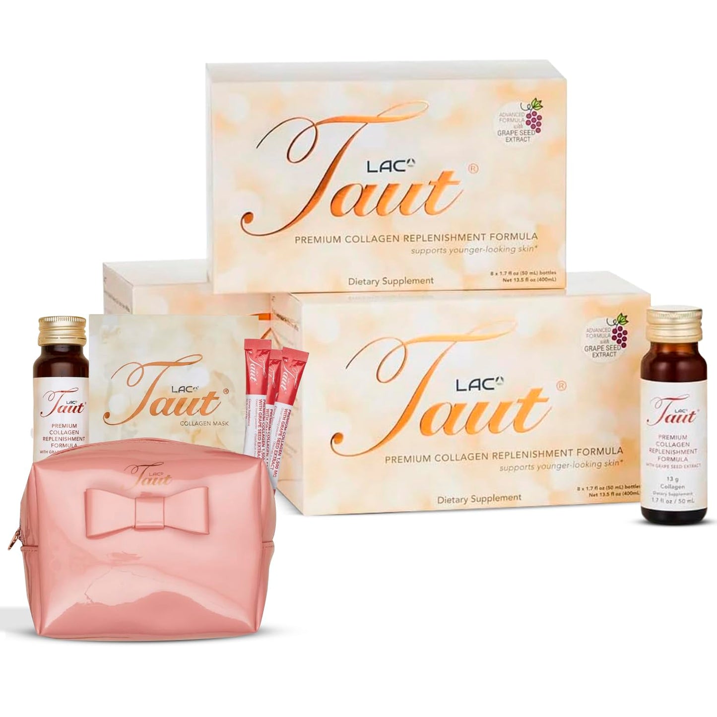 TAUT Marine Collagen Drink 13,000mg Anti-Aging Formula with Collagen Face Mask and 3 Powder Sachets, 1 Bundle