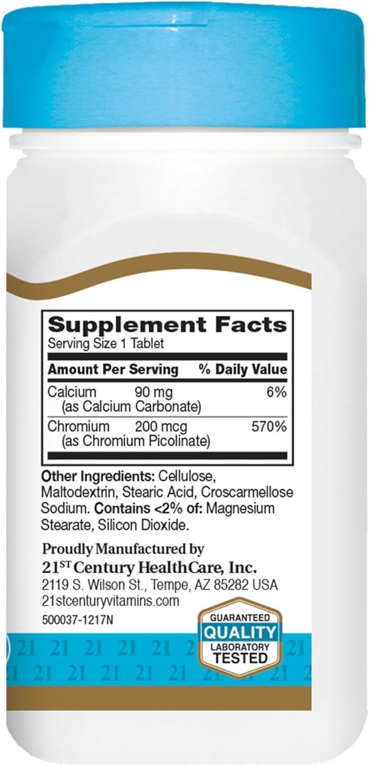 21st Century Chromium Picolinate Tablets, 100 Count