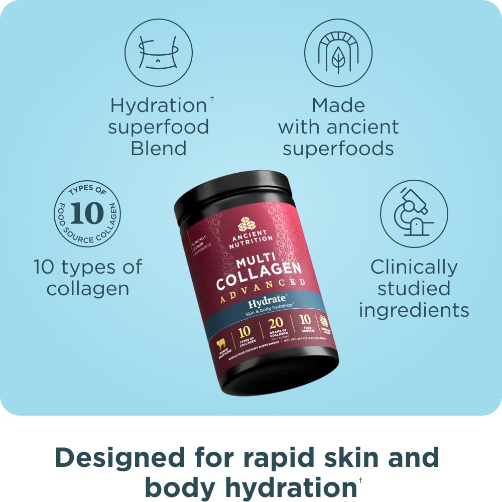 Ancient Nutrition Advanced Multi Collagen Peptides Hydrate, Lemon Lime Powder 17
