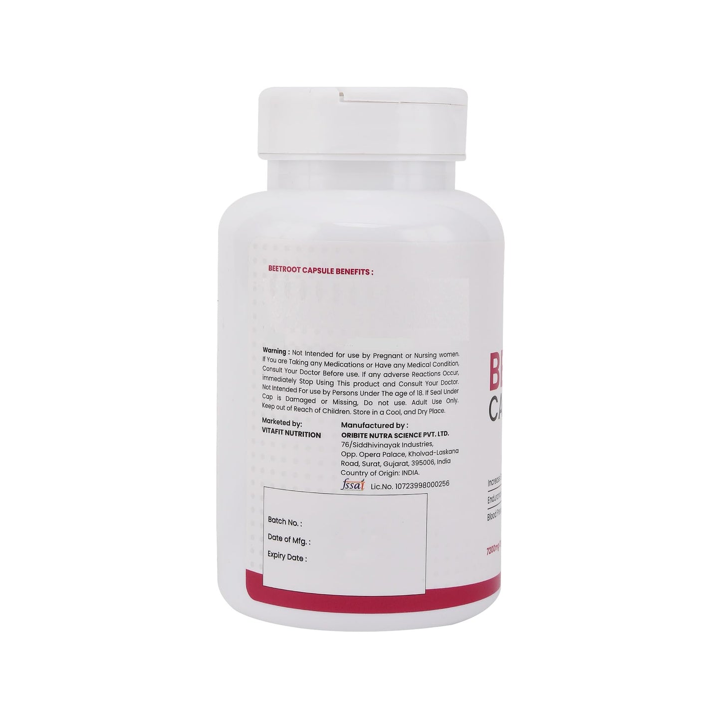 VITAFIT NUTRITION Beetroot Capsules 7200mg, 60 Capsules