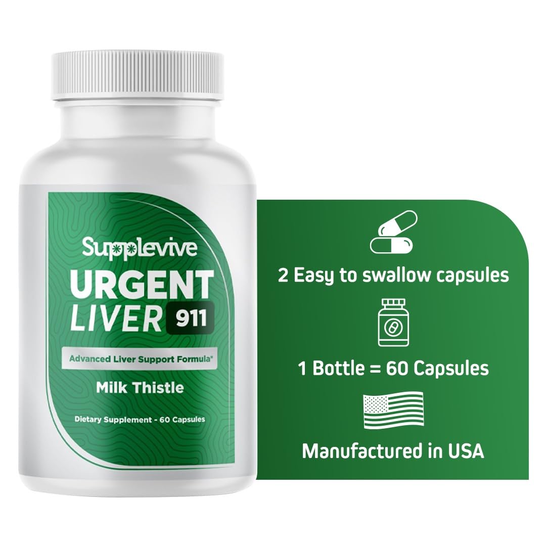 PureFight4U Supplevive Urgent Liver 911 Herbal Liver Support Supplement Liver Cleanse Detox & Repair Formula with Milk Thistle Silymarin Dandelion Root and Artichoke Extract, Capsule, 60 Capsules