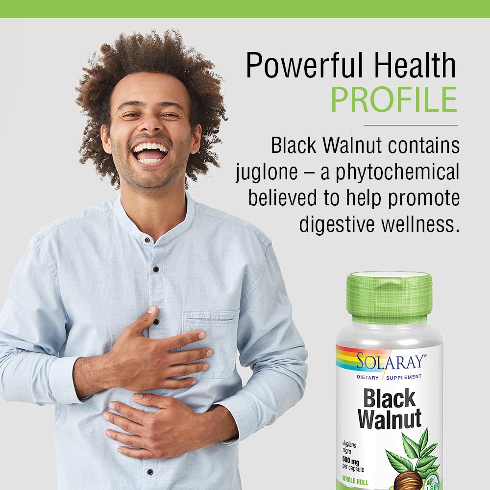 SOLARAY Black Walnut Whole Hull 500 mg Capsules, 100 Count