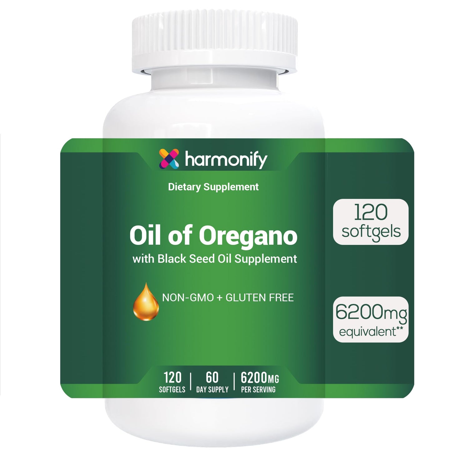 HARMONIFY Oil of Oregano with Black Seed Oil Supplement for Immune & Digestive Support Gummies 120 Count