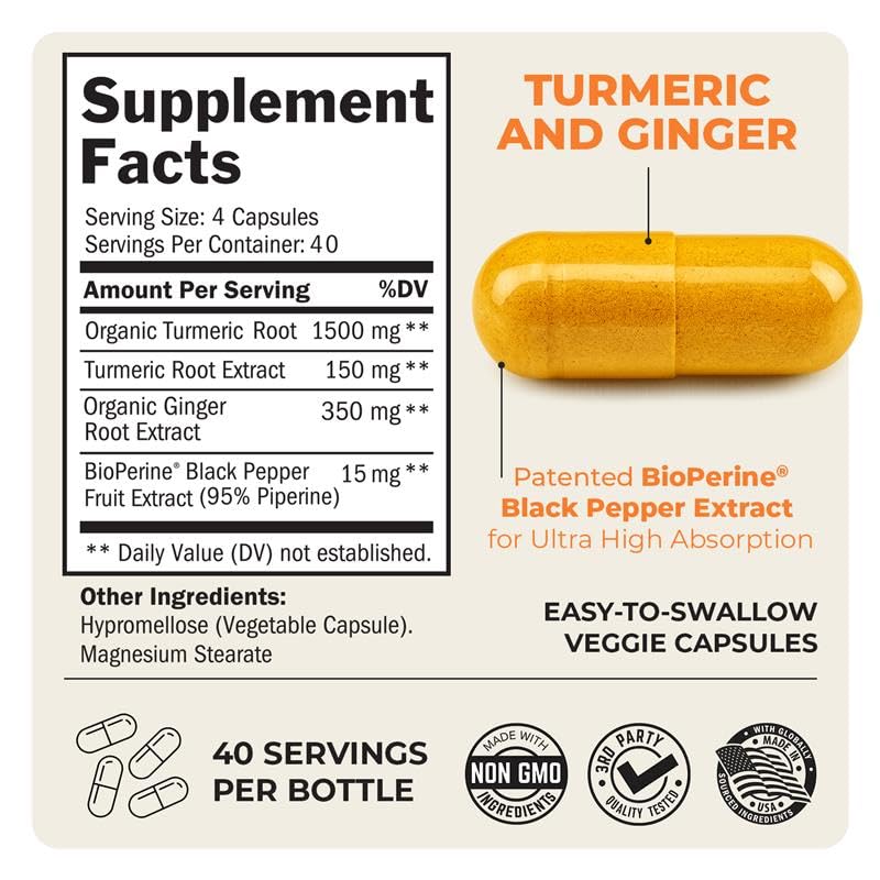BioSchwartz Turmeric and Ginger Supplement with BioPerine Capsules, 160 Count