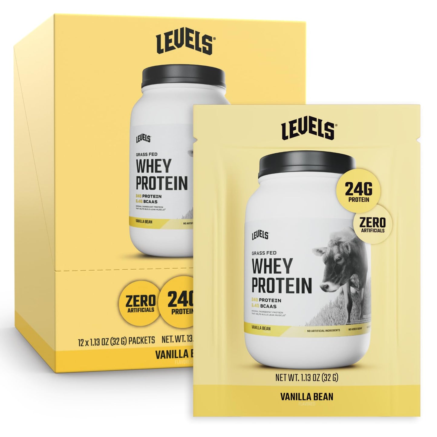 Levels Nutrition Grass Fed Whey Protein Powder Vanilla Bean 14 Count