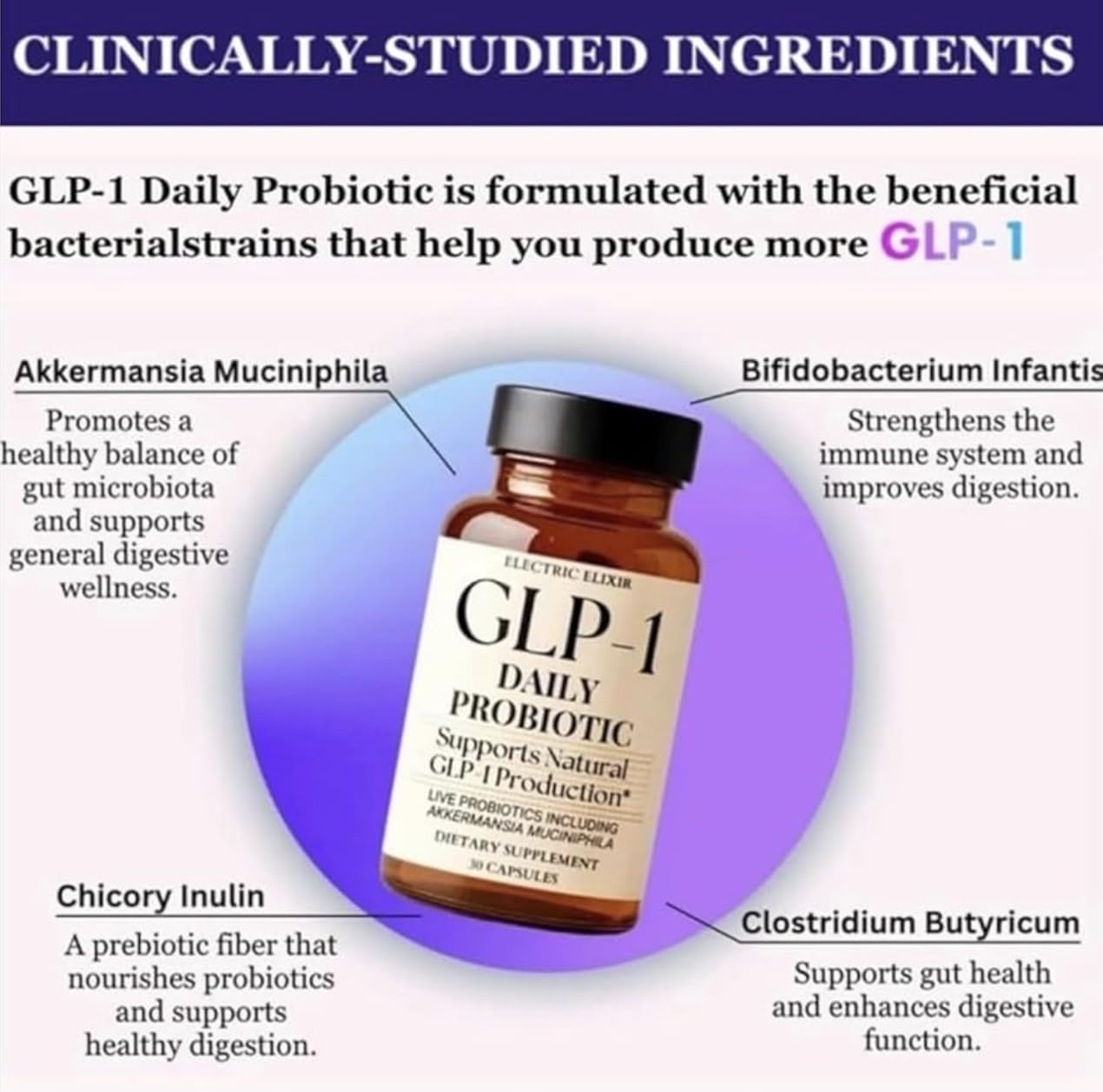 Electric Elixir GLP1 for Weight Loss For Women & Men with Akkermansia Capsule, 30 Capsules