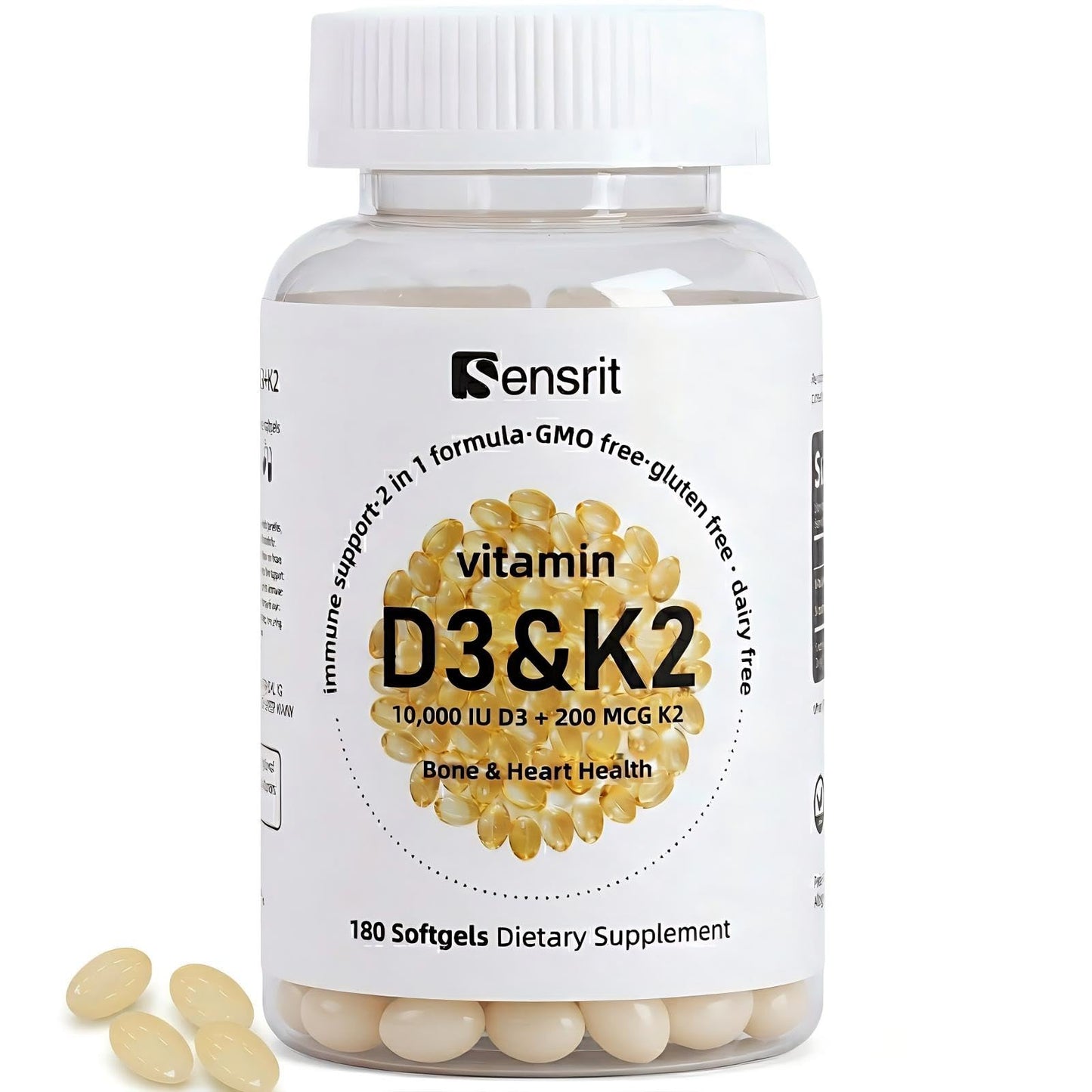 Sensrit Vitamin D3 K2 Supplement Softgels 180
