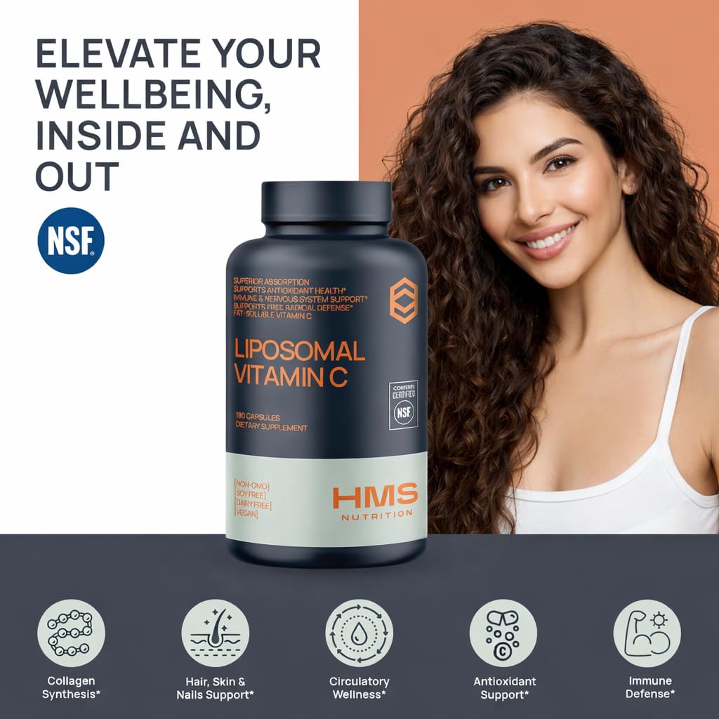 HMS Nutrition Liposomal Vitamin C 1600 mg Capsules, 180 Capsules