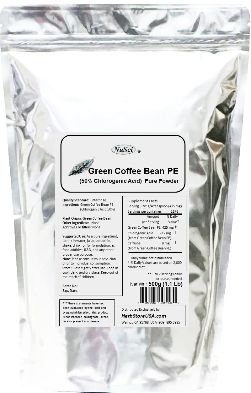 NuSci Green Coffee Bean Extract Powder, Standardized 50% Chlorogenic Acid, 8.82 oz