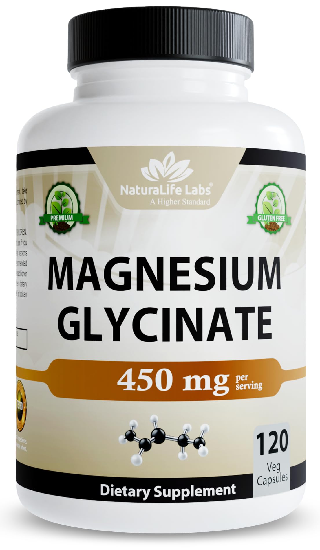 NaturaLife Labs Magnesium Glycinate 450 mg per Serving Capsule 120 Count