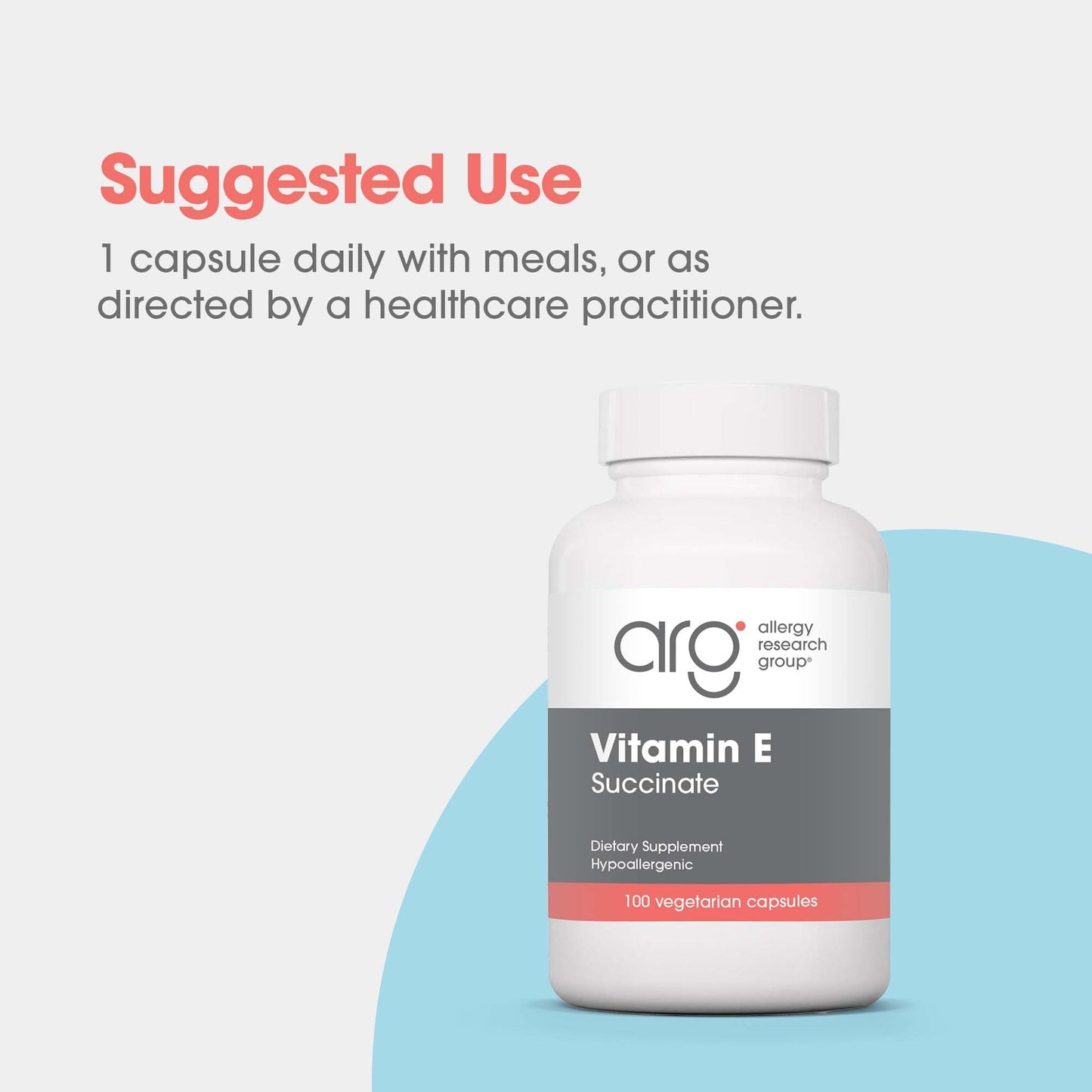 Allergy Research Group Vitamin E Succinate 400 IU d-Alpha-Tocopheryl Succinate, 100 Capsules